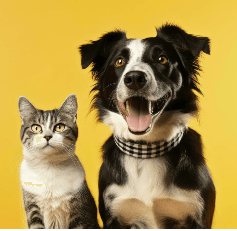Um cachorro e um gato.